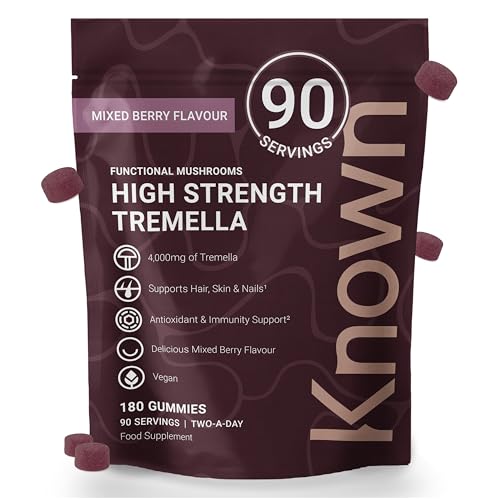 Known High-Strength Tremella Gummies - 4000mg Tremella Mushroom, Vitamin C & Zinc - Skin & Immune Support - Natural Mixed Berry Flavour - 3 Month Supply